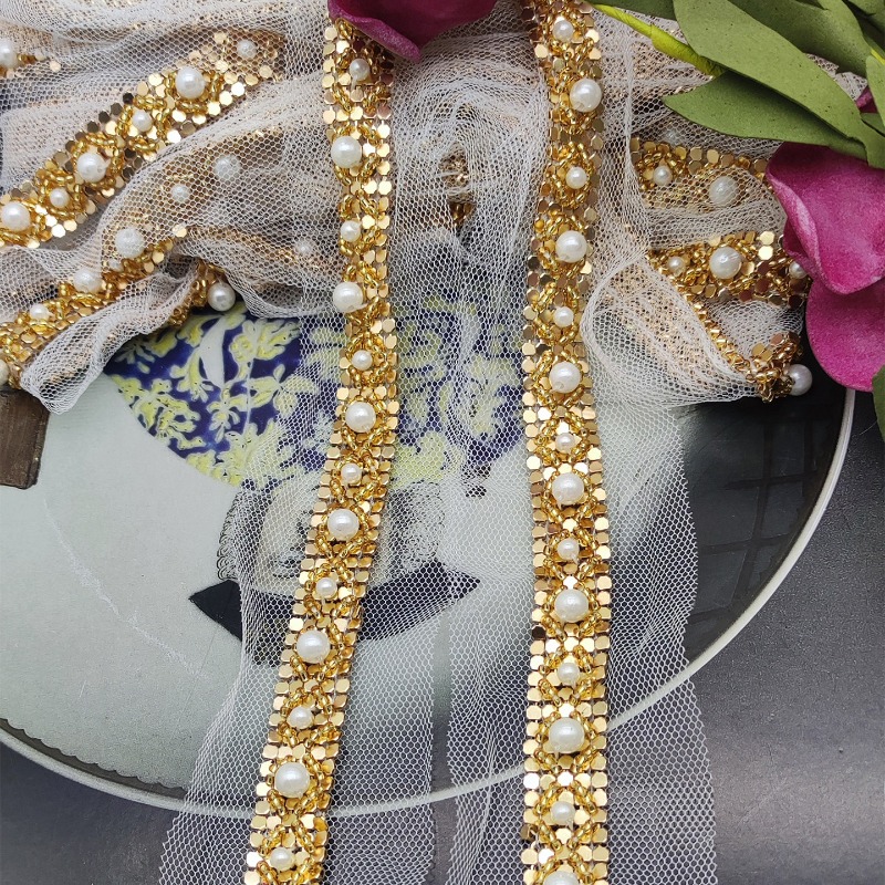 New Handmade Gold Beaded Lace  - Lace Ribbon Trim recension och pris